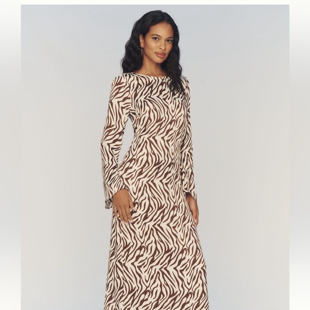 Anthropologie Brown and White Patterned Long Sleeve Dress